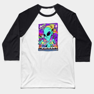 Dope space alien character rocking piano keyboard illustration Baseball T-Shirt